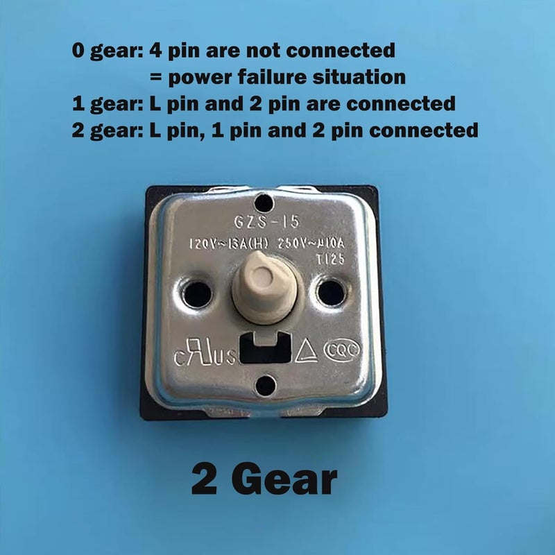 HMHAMA GZS-15 Rotary Switch 4 Position 3 Speed Rotary Electric Heater Switch Fan Speed Selector Switch for Midea Electric Heater Radiator Replacement Part Accessories 10AT125（2 Gear） - Image 2